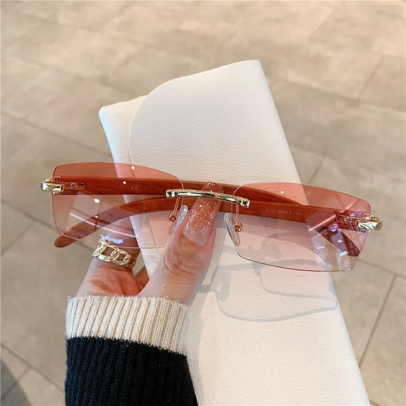 Sunglasses For Women Wooden Pattern Luxury Brand Retro Sun Glasses Fashion Shades UV400 Travel Outdoor