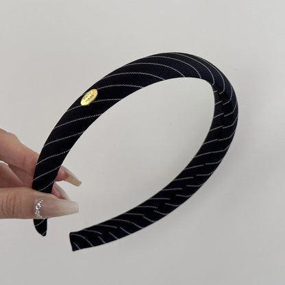 Preppy Striped Headband Gold Accents Hairband Women & Teens