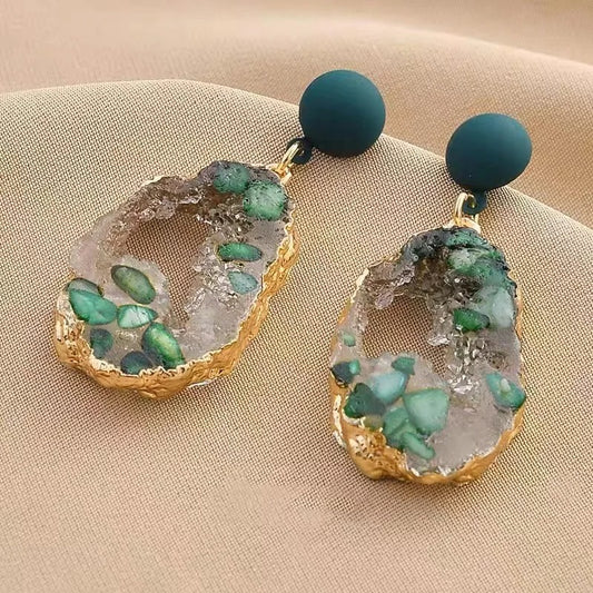 Vintage Emerald Irregular Drop Earrings Women Fashion Jewelry