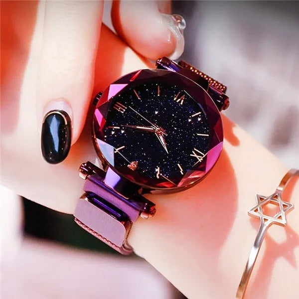 Starry Sky Magnetic Mesh Watch for Women Elegant Dress Wristwatch