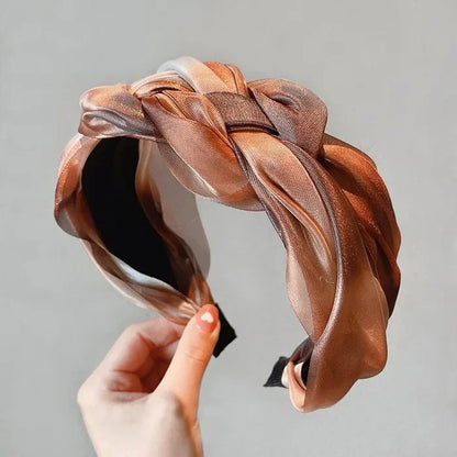 Shiny Twisted Braid Headband Wide Mesh Hairband for Women