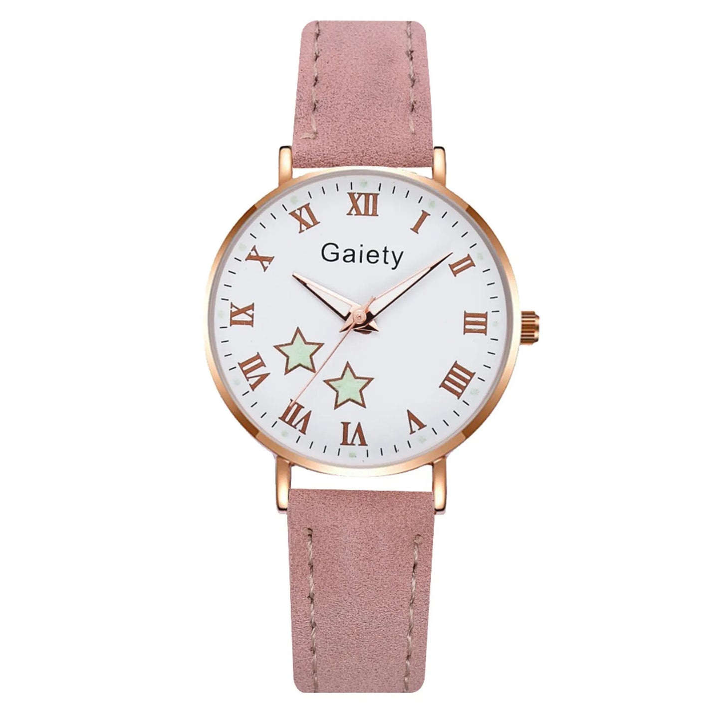 Ladies Quartz Watch with Leather Strap Star Pattern Dial
