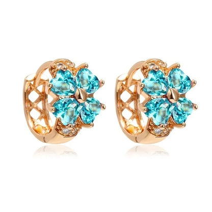 Four Leaf Clover & Heart CZ Huggie Hoop Earrings for Women Gold