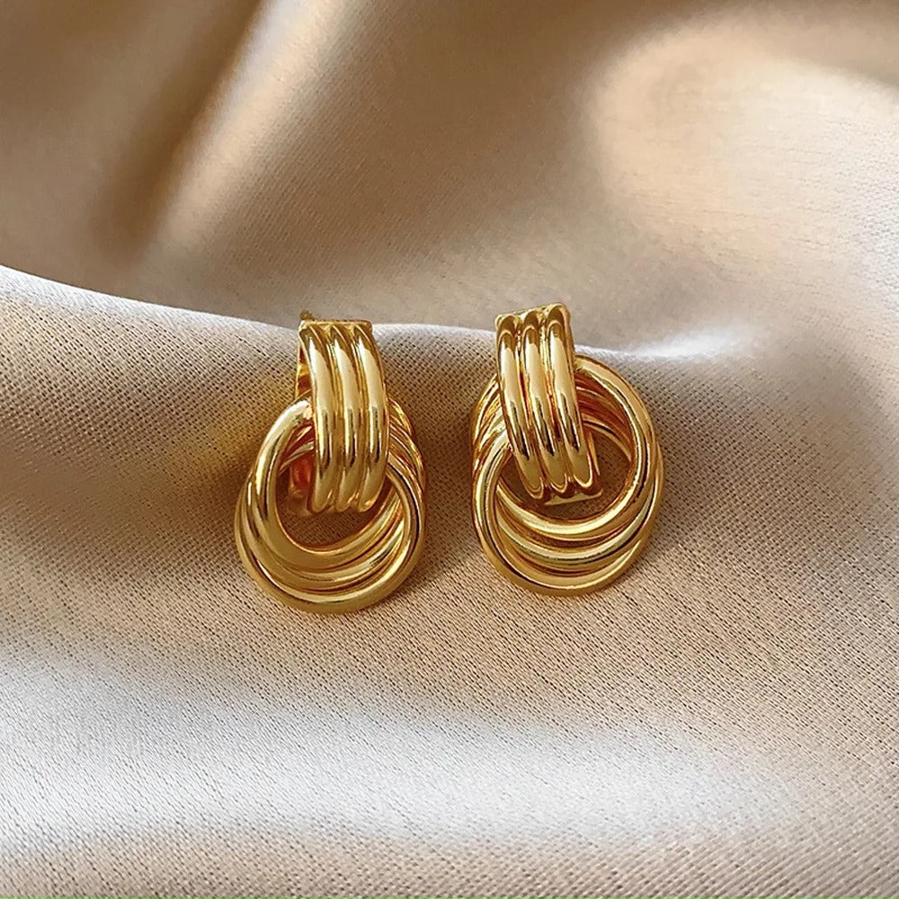 Geometric Fan-Shaped Earrings Gold Metal Statement Jewelry