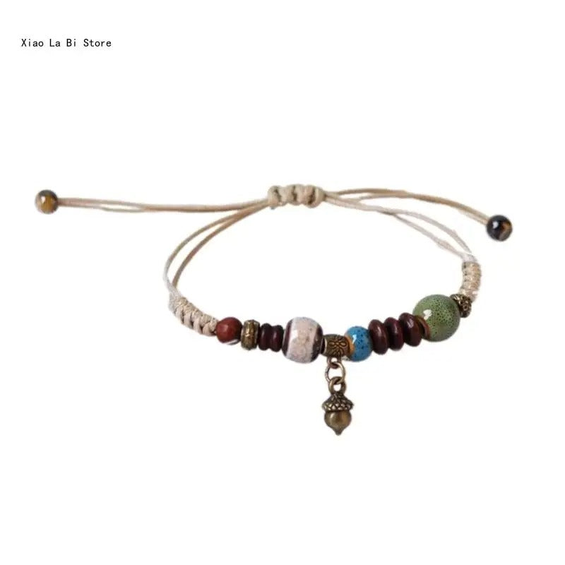 Boho Ceramic Beaded Bracelet Handwoven String Wrist Accessory