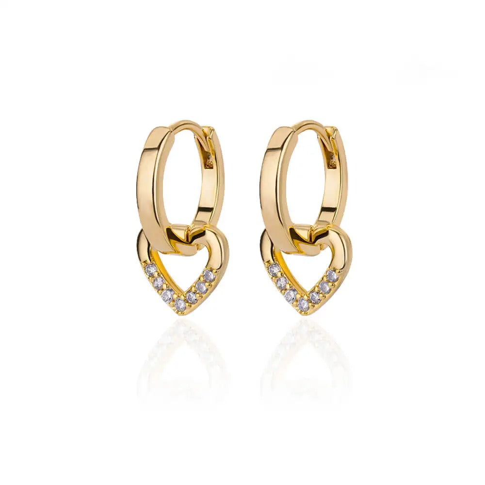 Hollow Zircon Heart Earrings Gold Stainless Steel Jewelry for Women
