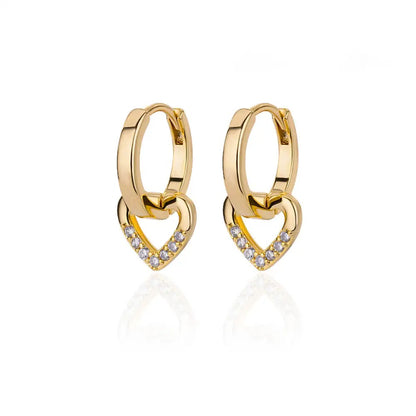 Hollow Zircon Heart Earrings Gold Stainless Steel Jewelry for Women