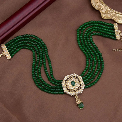 Sunspicems Chic Morocco Jewelry Bead Chain Choker Necklace For Women Gold Color Square Mesh Pendnat Arabic Bridal Wedding Bijoux