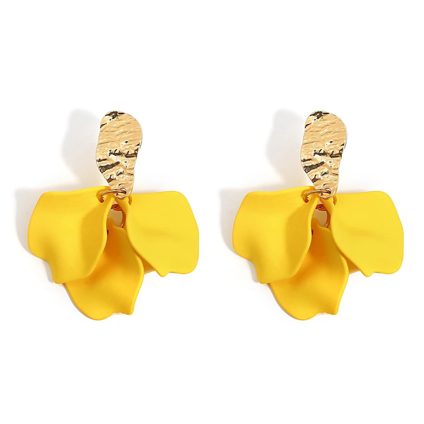 Gold Petal Flower Drop Earrings for Women