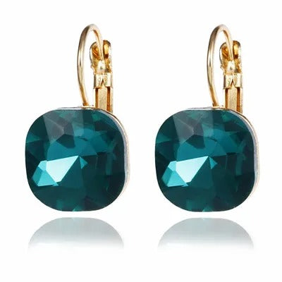 Fashion Austrian Crystal Square Dangle Earrings Gold Women
