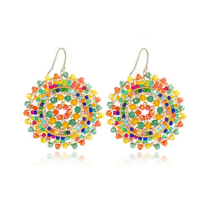 Handmade Crochet Crystal & Seed Beads Drop Earrings Women