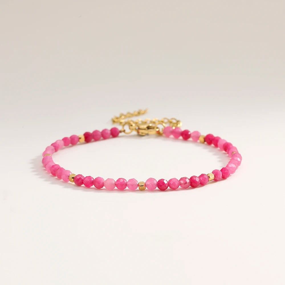 3mm Faceted African Nature Stone Beaded Bracelet For Women With 18k gold plated Stainless Steel Square Beads Jewelry