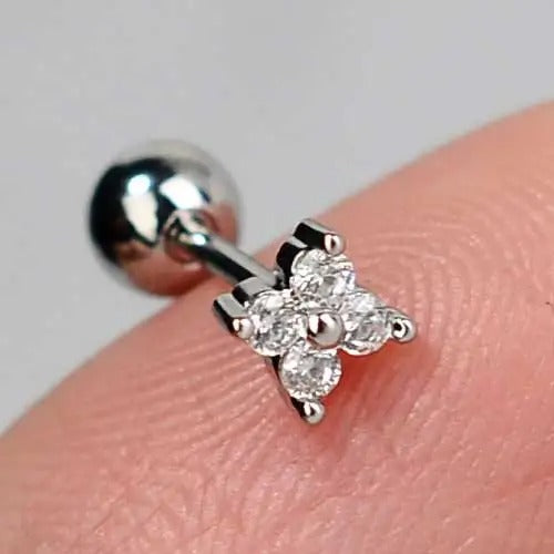 Crystal Flower Stud Earrings for Girls Sweet Red Zircon Cartilage Jewelry