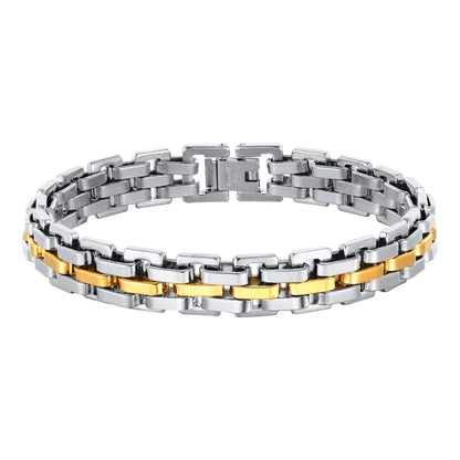 Men’s Black & Silver Watchband-Style Chain Bracelet Teens & Boys