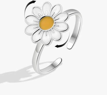 Sunflower Anxiety Spinner Ring for Women Butterfly Charm Fidget Ring
