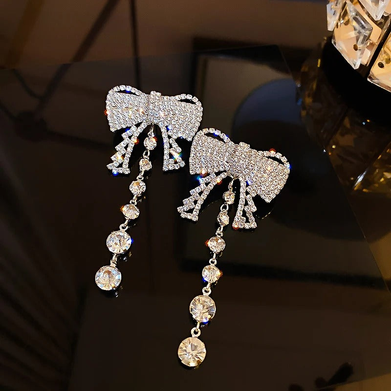 Rhinestone Dangle Earrings for Women Long Tassel Pearl Earrings Weddings Party Jewelry
