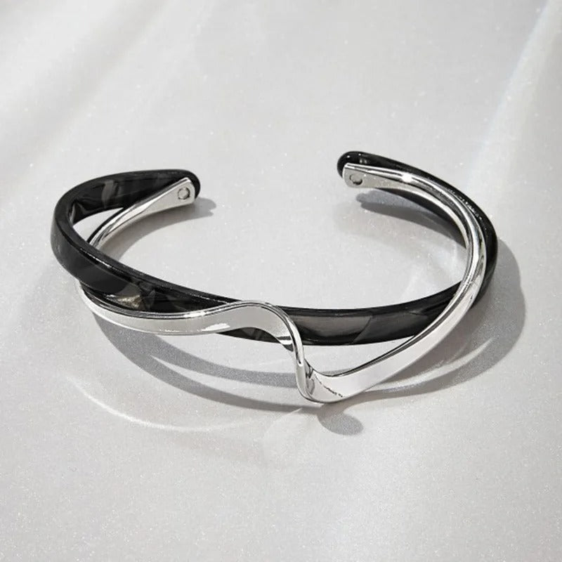 White Acrylic C-Shaped Bangles Geometric Metal Bracelets Gift