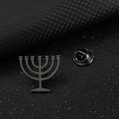 Jewish menorah men's brooch stainless steel lapel pin suit shirt decoration accessories wedding groomsmen gift
