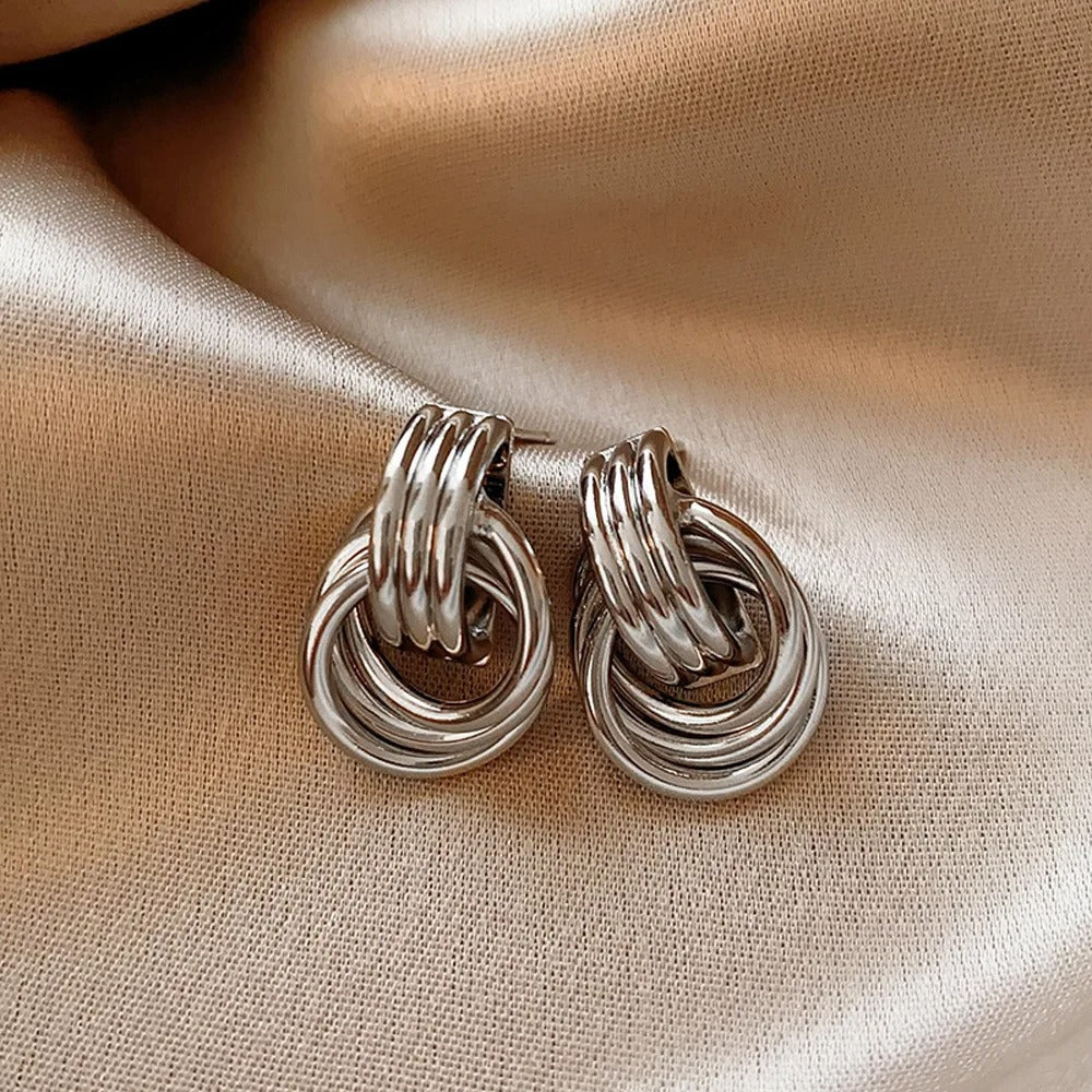 Geometric Fan-Shaped Earrings Gold Metal Statement Jewelry