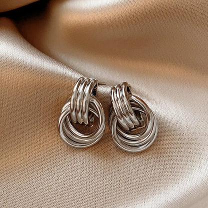 Geometric Fan-Shaped Earrings Gold Metal Statement Jewelry