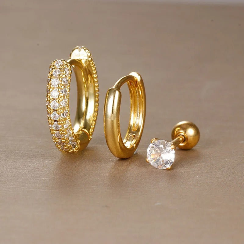 3 Piece Fashion Stainless Steel Round Star Drop Earrings Set for Women 18K Golden Plated Dangle Earring Punk Unisex Rock Jewelry