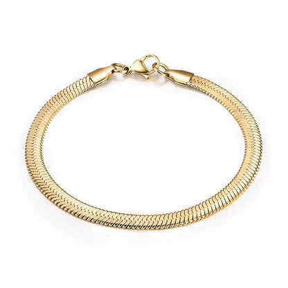 Stainless Steel Snake Chain Bracelet Gold Charm for Men & Women