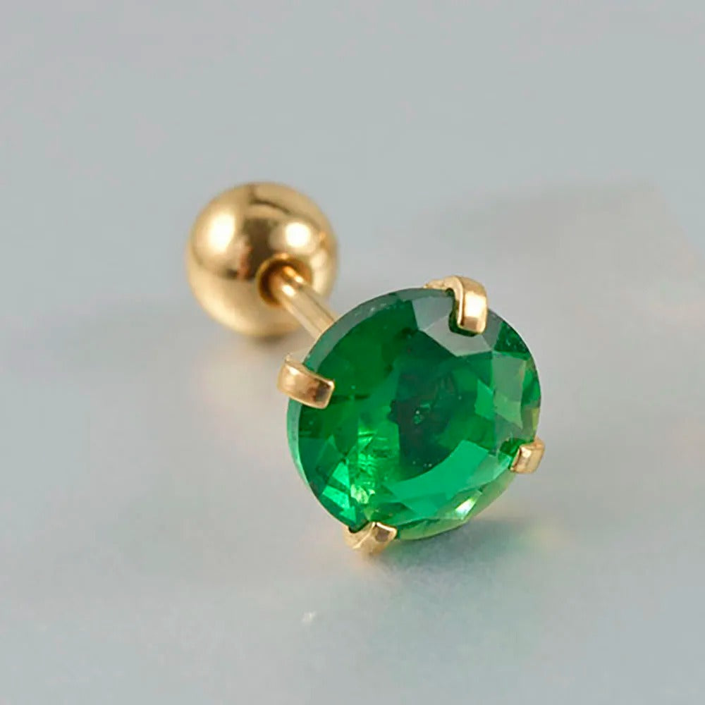 1PC Emerald green stud earrings May Birthstone studs Golden stud earrings tiny stud earrings small studs cartilage helix earring