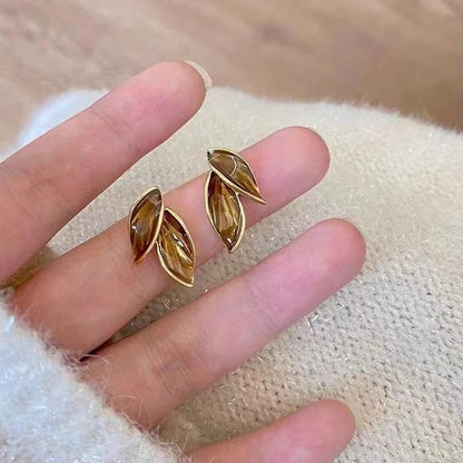 Korean Grey Leaf Stud Earrings for Women Trendy Sweet Fashion Jewelry