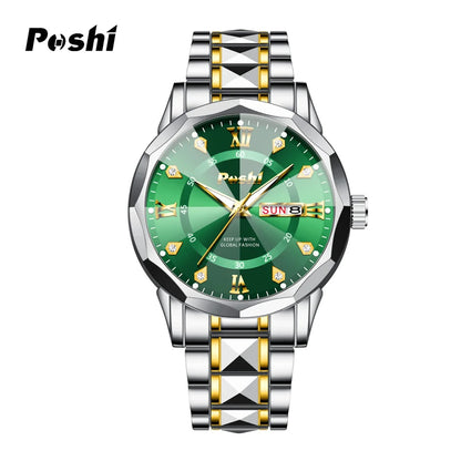 POSHI Men's Fashion Quartz Watch – Waterproof Luminous Dual Calendar Wristwatch