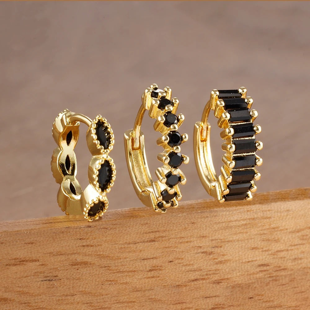 3PCS Dainty Stainless Steel Horse Eye Zircon Round Small Hoop Earrings Set For Women Fashion  Women's Jewelry