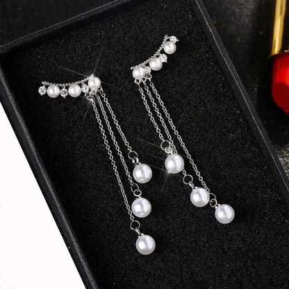 Women’s Simulated Pearl Tassel Drop Earrings Elegant Jewelry