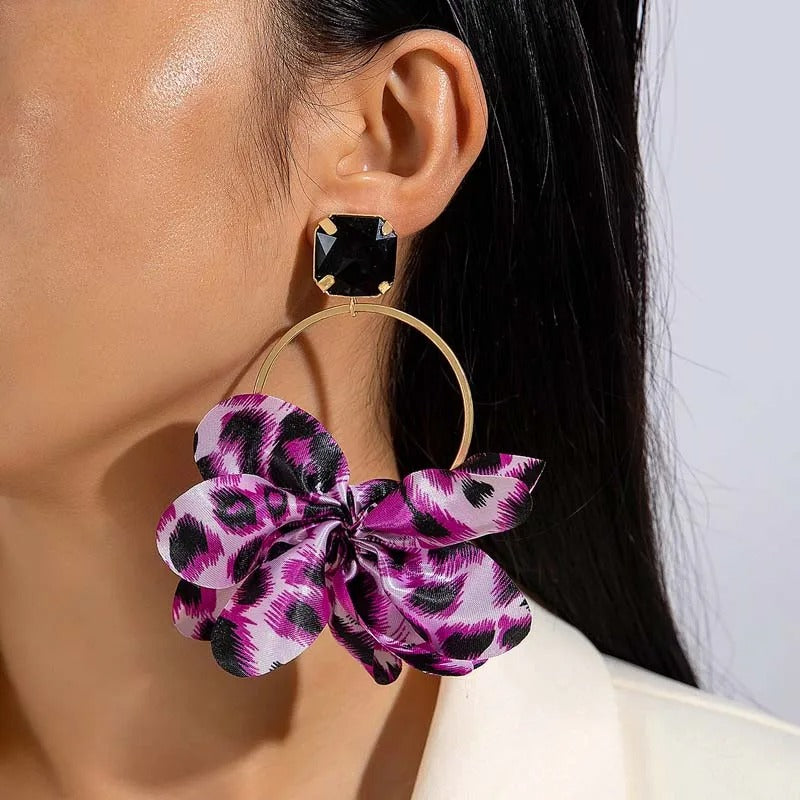 Retro Leopard Print Drop Earrings Black Crystal Geometric Women