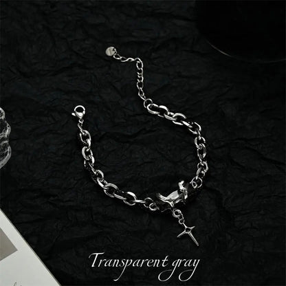 Black Zircon Star Bracelet Titanium Steel Punk Unisex Jewelry
