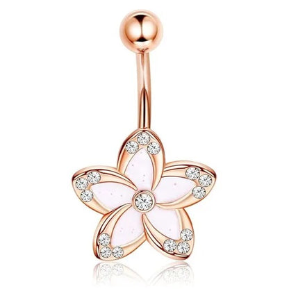 Surgical Stainless Steel Belly Button Rings for Women Girls Body Piercing with Gold Plated Brass Flower