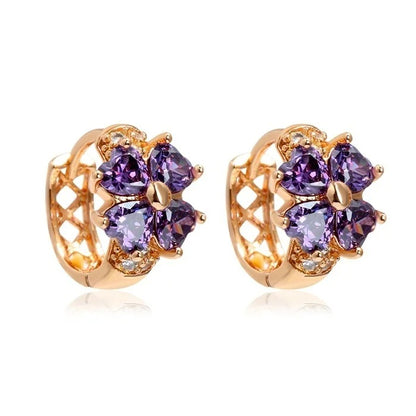 Four Leaf Clover & Heart CZ Huggie Hoop Earrings for Women Gold