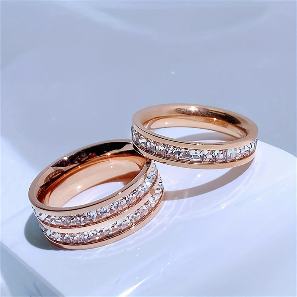 Luxury 3-Piece Zircon Ring Set for Women Stainless Steel Fashion Jewelry