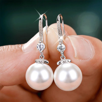 Silver Water Drop Imitation Pearl Earrings for Women Red & Green