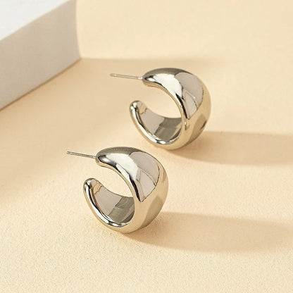 Stainless Steel Smooth Metal Chunky Hoop Earrings for Women Fashion Round Circle Hoops Statement Earrings 2025 Trendy Jewelry