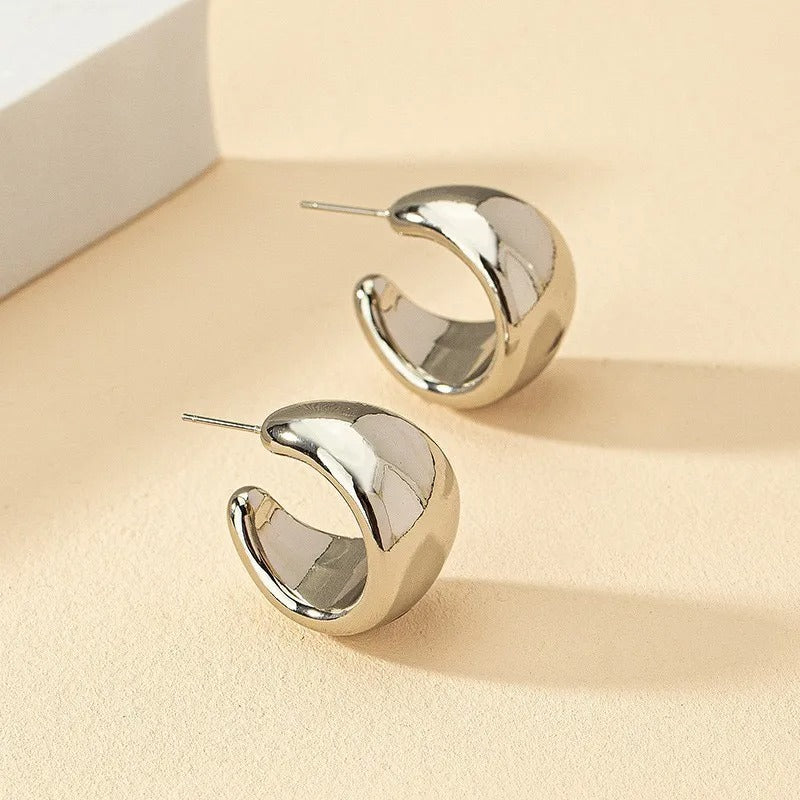 Stainless Steel Smooth Metal Chunky Hoop Earrings for Women Fashion Round Circle Hoops Statement Earrings 2025 Trendy Jewelry