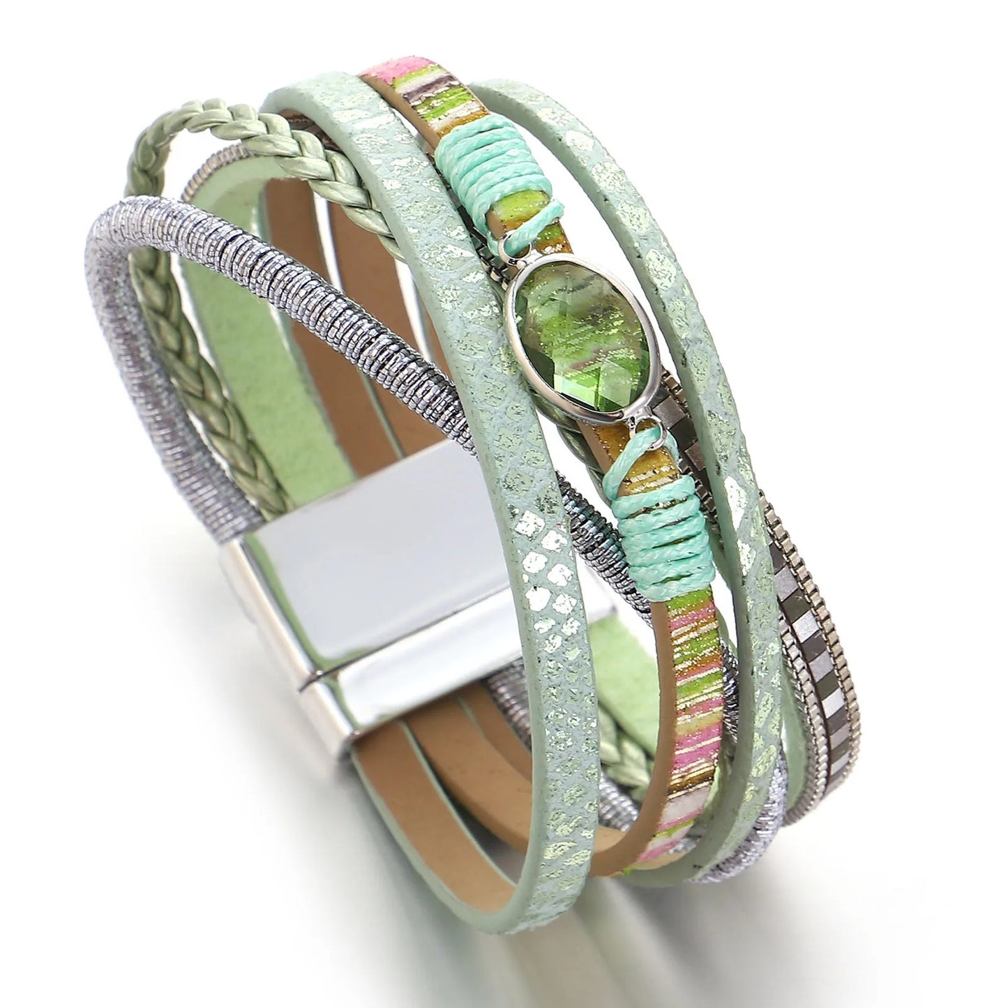 Crystal Cross Braided Leather Bracelet for Women Vintage Charm Multilayer Wrap Bracelets & Bangles Party Jewelry