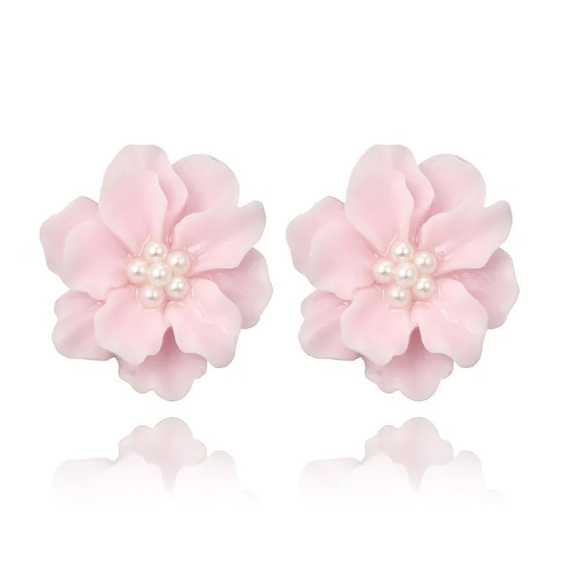 Orange White Green Floral Resin Stud Earrings Women Fashion