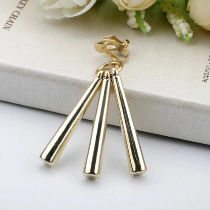 3PCS Gold Geometric Non-Pierced Earrings Women Hip Hop Jewelry