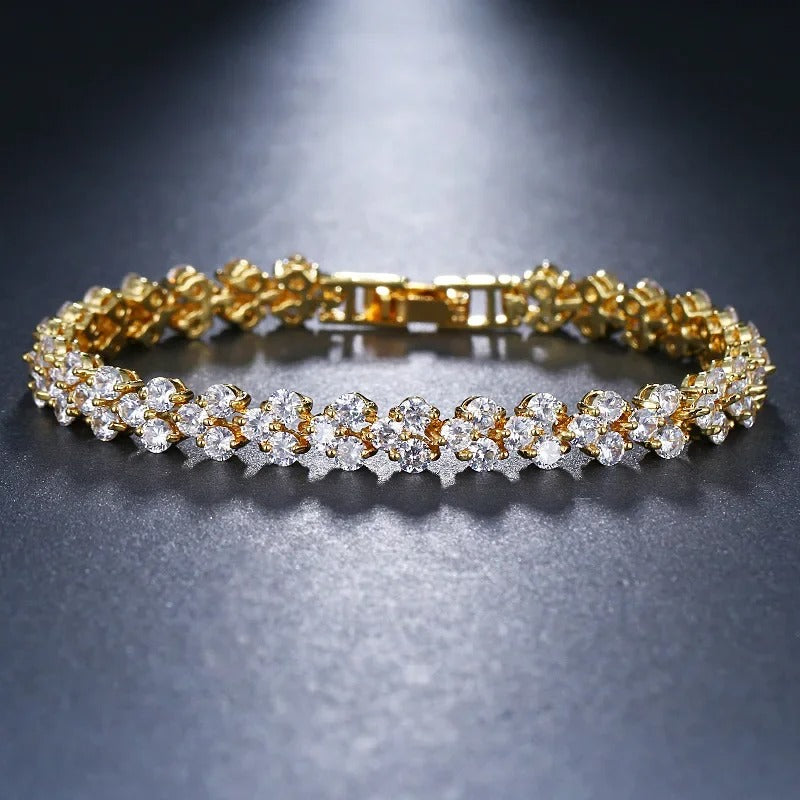 Luxury Hip hop Iced Out Cubic Zirconia Crystal Tennis Bracelets For Women Men Gold Color Silver Color Bracelet Chain Jewelry
