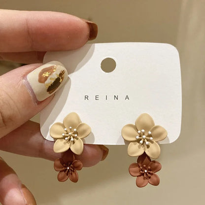 Coffee Flower Drop Dangle Earrings for Women New Korean Fashion Jewelry Wedding Party Girl Elegant Jewelry Accessories