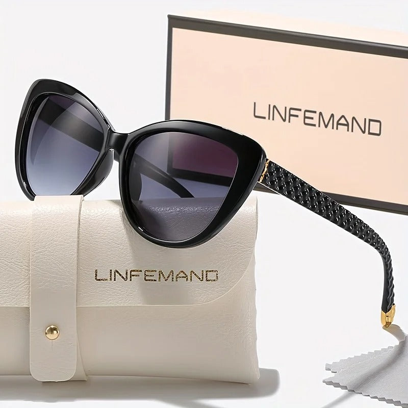 LINFEMAND Flower Cat Eye UV400 Sunglasses for Women