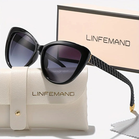 LINFEMAND Flower Cat Eye UV400 Sunglasses for Women