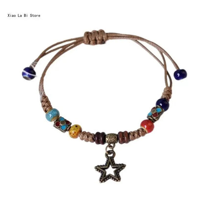 Boho Ceramic Beaded Bracelet Handwoven String Wrist Accessory