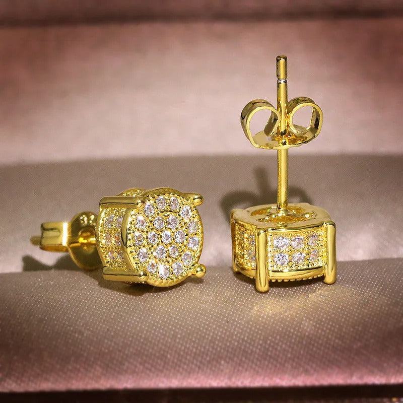 Female Austrian Crystal Round Earring White Gold Yellow Gold Color White Zircon Hip Hop Wedding Stud Earrings For Women Jewelry