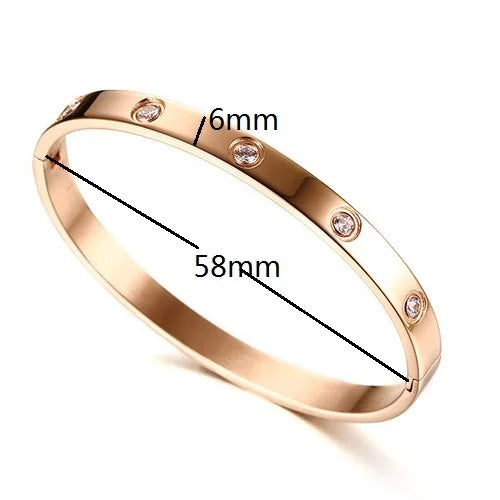 Gold Zircon & Cross Nail Bracelet – Luxury Stainless Steel Screw Bangle for Women