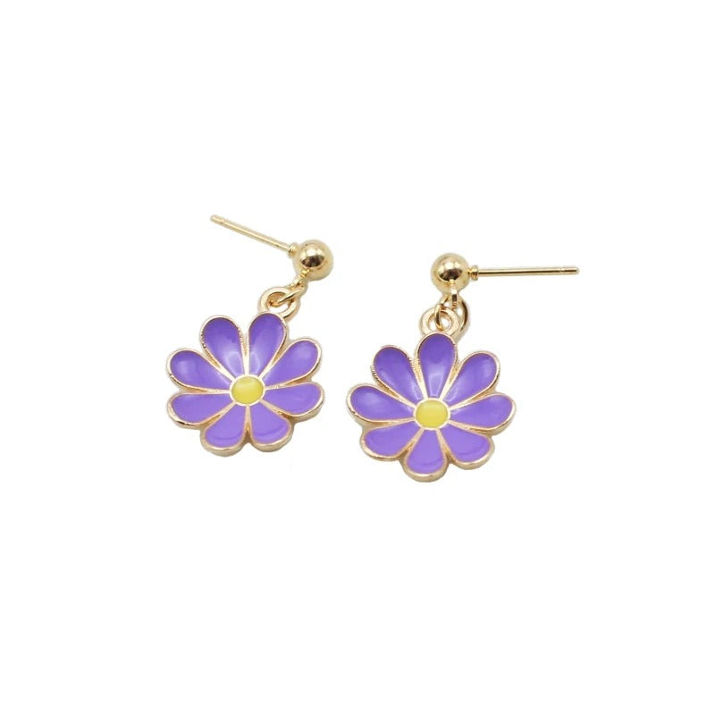 Gold Daisy Sunflower Drop Earrings Long Dangle Jewelry for Women